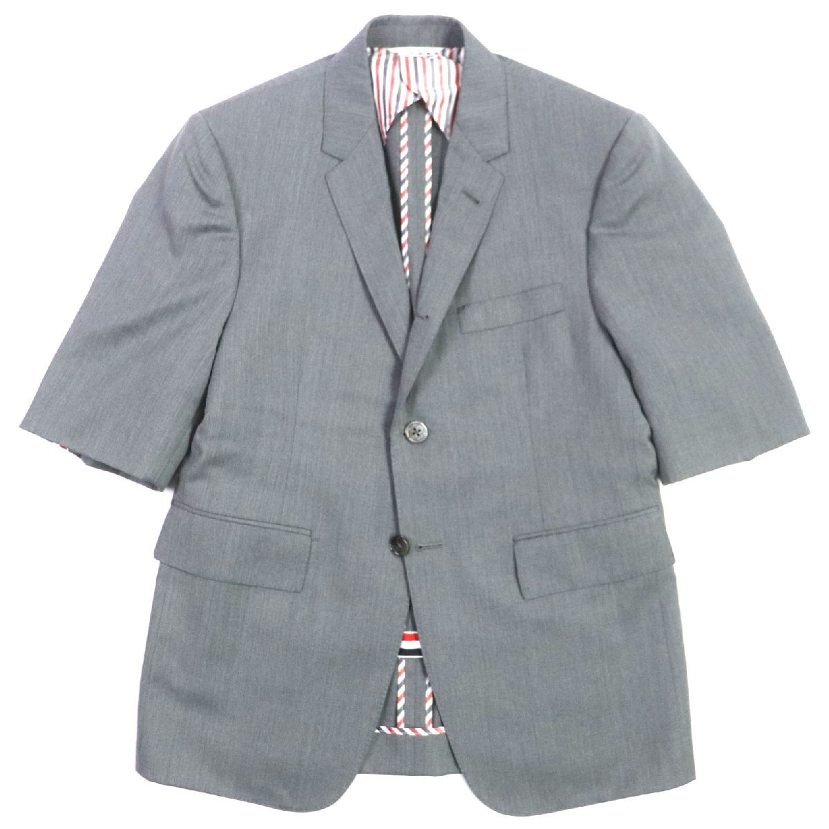 極美品▼THOM BROWNE トムブラウン 定価376200円 MSC007H ウール ショートスリーブ テーラードジャケット グレー 1 日本製 正規品 メンズ_画像1