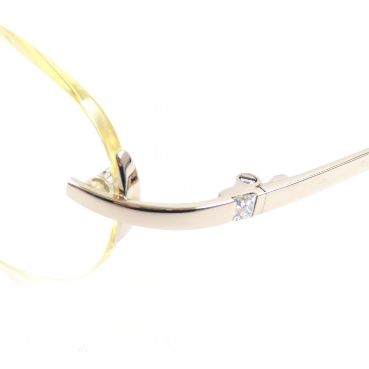 美品▼Cartier カルティエ 750(18K) 2Pダイヤモンド ツーポイント メガネ 眼鏡 アイウェア シルバー ケース付き 仏製 総重量35.4g メンズ_画像7