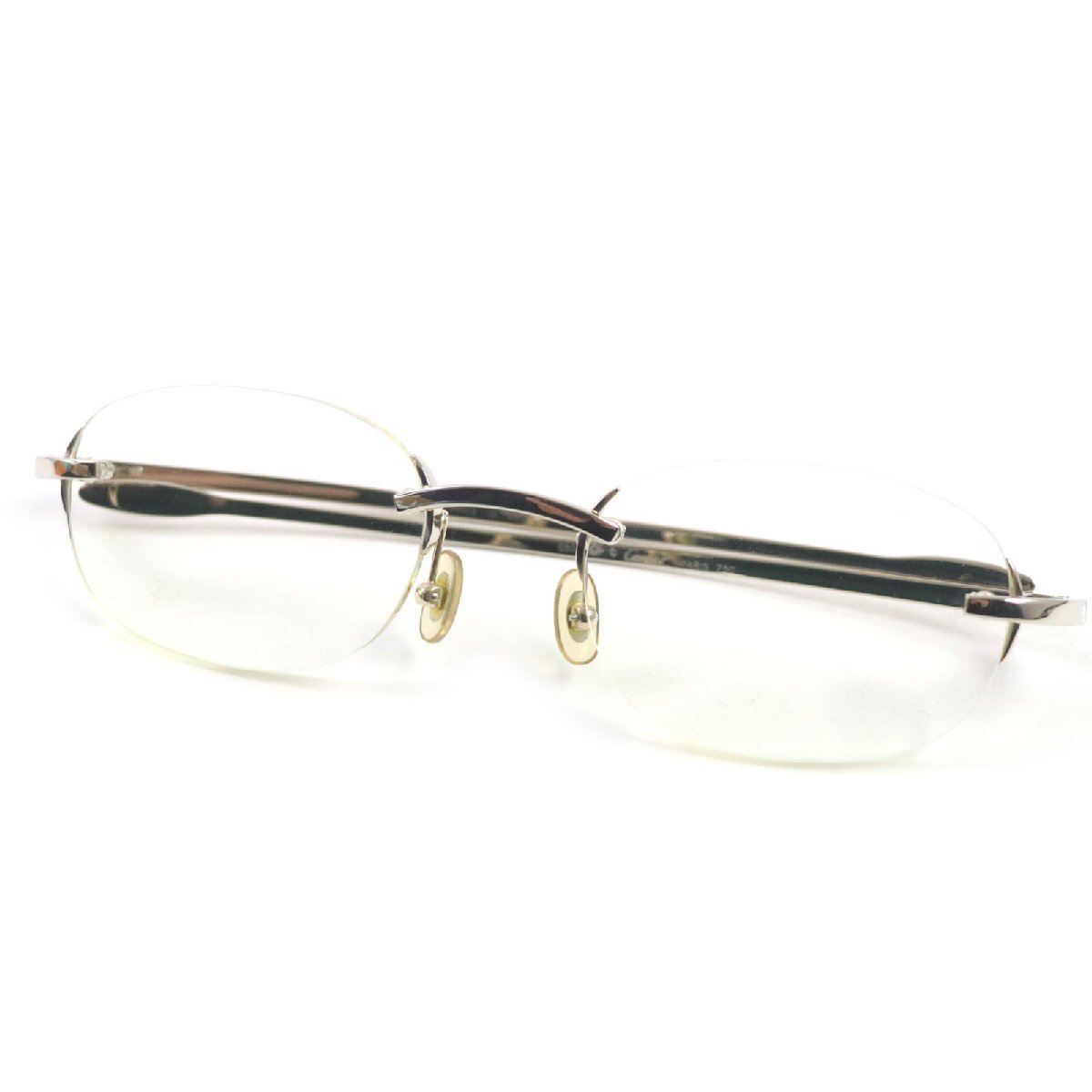 美品▼Cartier カルティエ 750(18K) 2Pダイヤモンド ツーポイント メガネ 眼鏡 アイウェア シルバー ケース付き 仏製 総重量35.4g メンズ_画像1