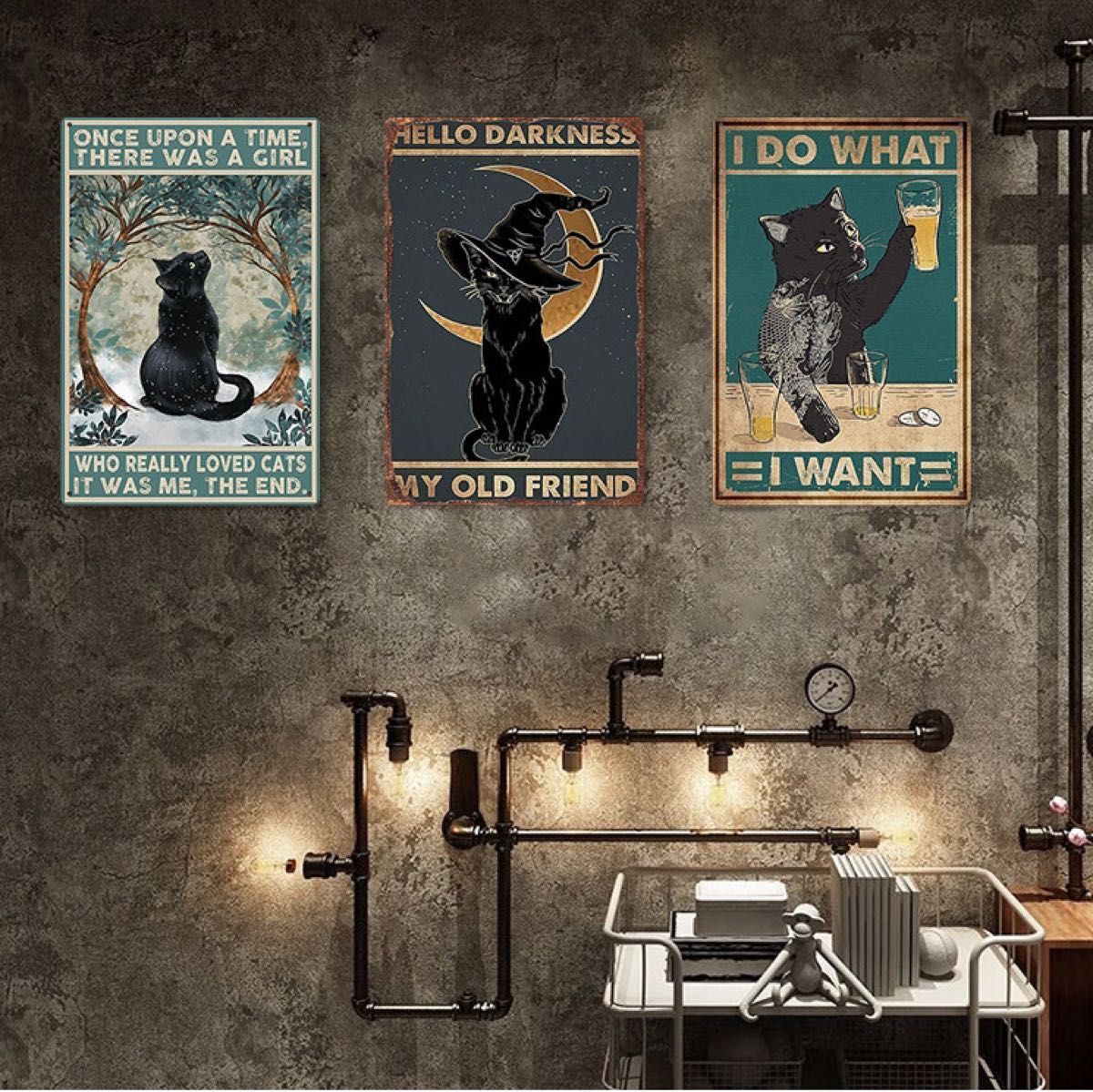 ブリキ看板 お風呂 ハチワレねこ 白黒猫 アメリカン雑貨 おしゃれ 壁装飾DIY_画像2