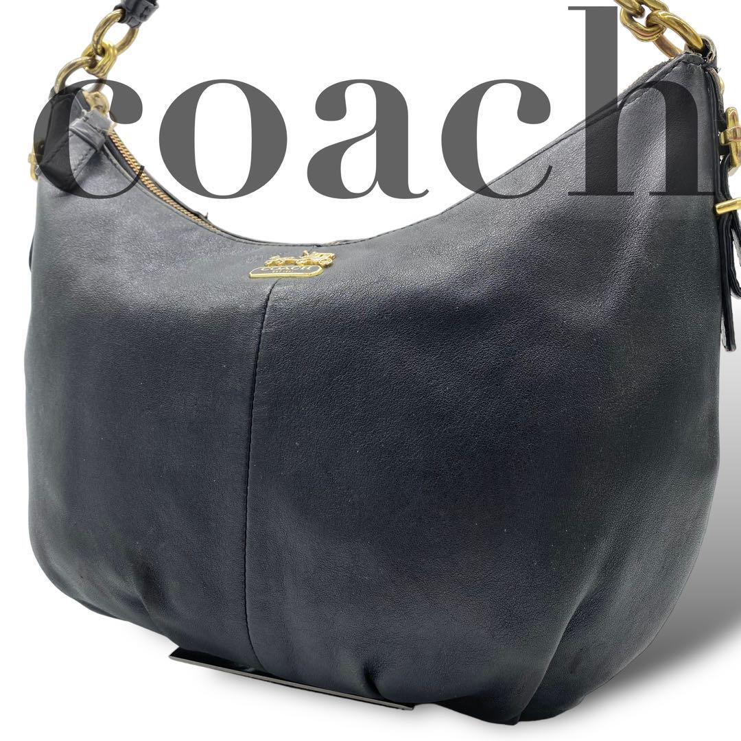 1円 美品 COACH コーチ 15959マディソン レザー 2WAY ショルダーバッグ ハンドバッグ レディース ブラック系 AV5396_画像1