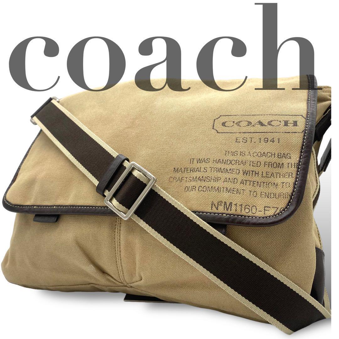 【美品】COACH　メッセンジャーバッグ　ロゴプリント　キャンバス × レザー_画像1