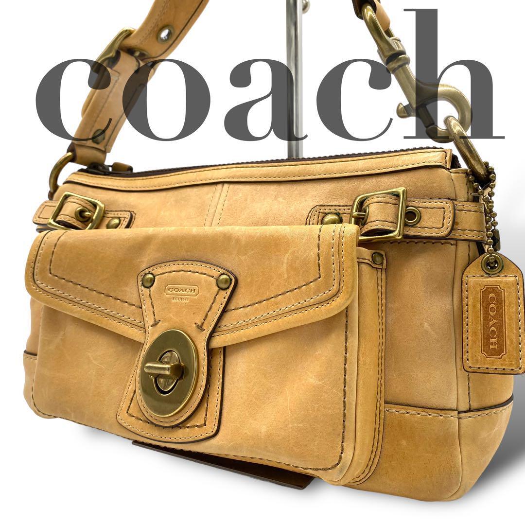 コーチ COACH イエロー ワンショルダーバッグ レザー ブラウン_画像1