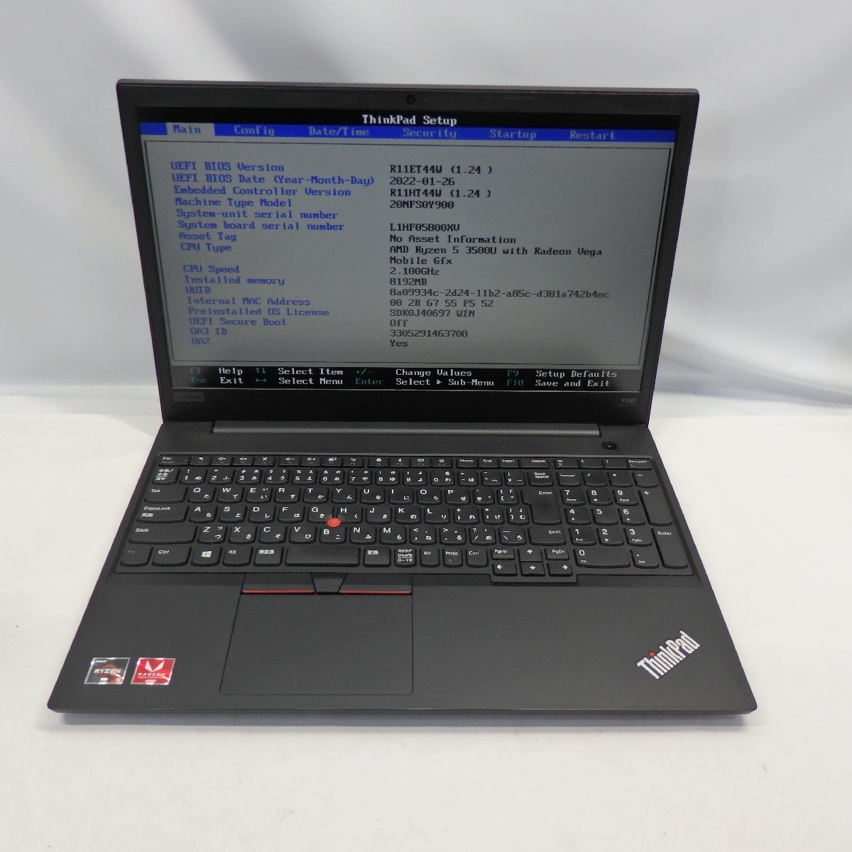 Lenovo ThinkPad E595 AMD Ryzen 5 3500U 2.1GHz/8GB/SSD256GB/15インチ/OS無/動作未確認【栃木出荷】の画像1