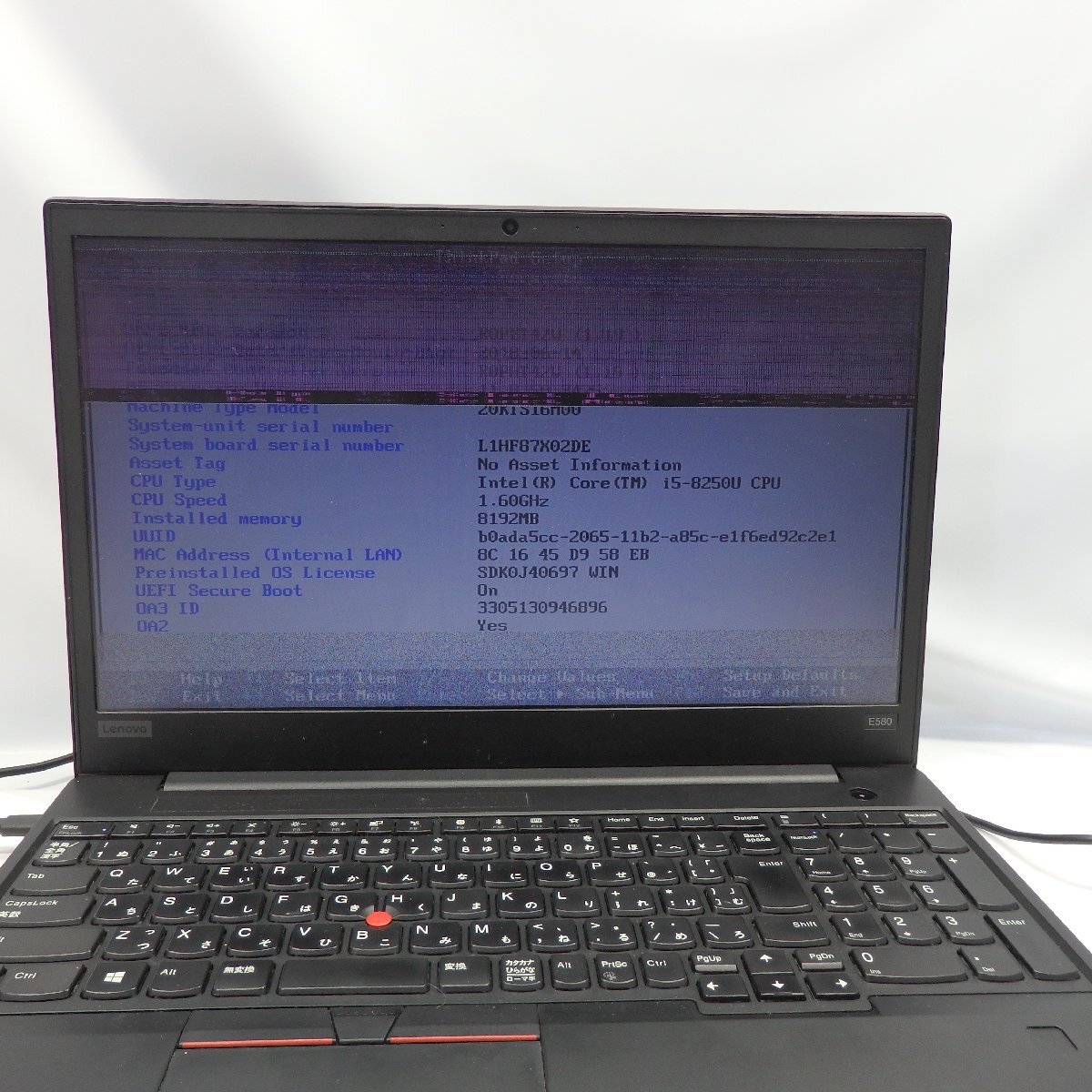 1円～【ジャンク】Lenovo ThinkPad E580 Core i5-8250U 1.6GHz/8GB/SSD256GB/15インチ/OS無【栃木出荷】の画像2