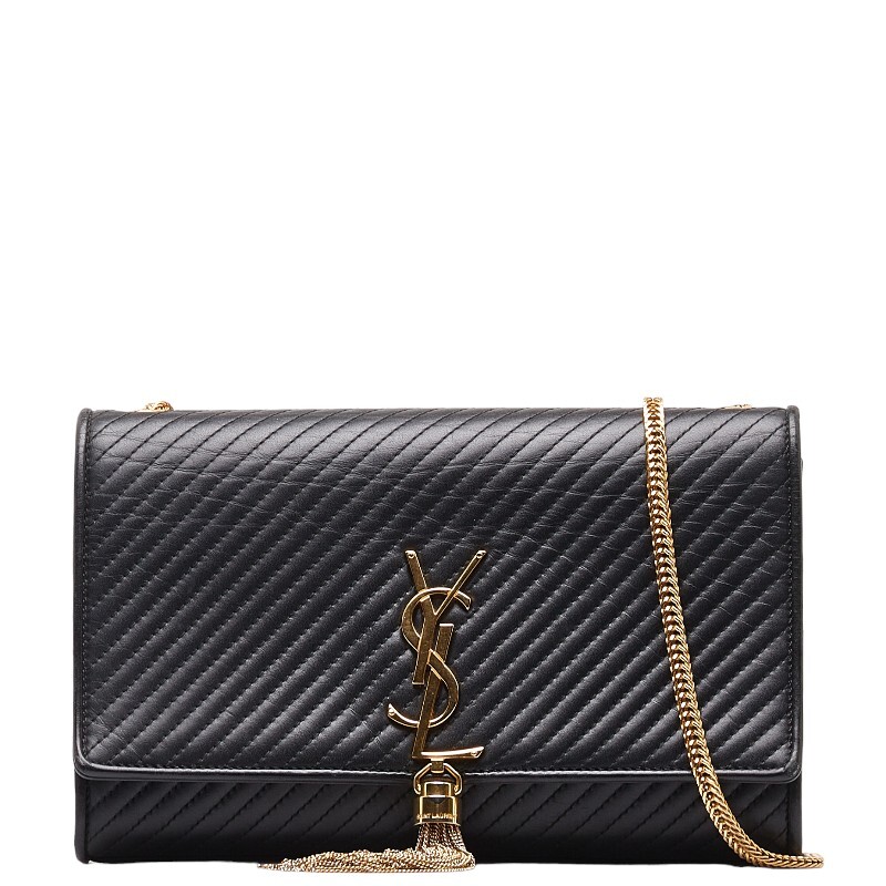 サンローラン クラシック ケイト タッセル チェーン ショルダーバッグ ブラック ゴールド レザー レディース SAINT LAURENT 【中古】_画像1