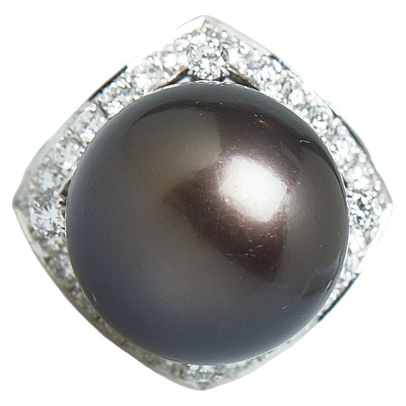 Pt900 プラチナ 黒蝶真珠14.4mm ダイヤ0.78ct リング 指輪 レディース 11.5号 中古_画像2