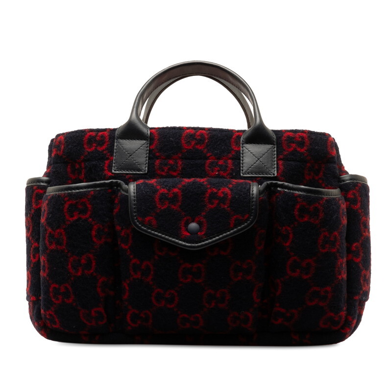 グッチ GGウール チルドレンズ ハンドバッグ 628159 ネイビー レッド ウール レザー レディース GUCCI 【中古】_画像1