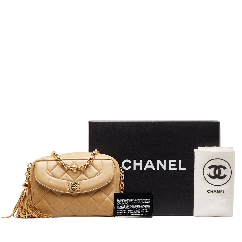 シャネル ミニ ダイアナ マトラッセ 斜め掛け チェーン ショルダーバッグ べージュ ラムスキン レディース CHANEL 【中古】_画像1