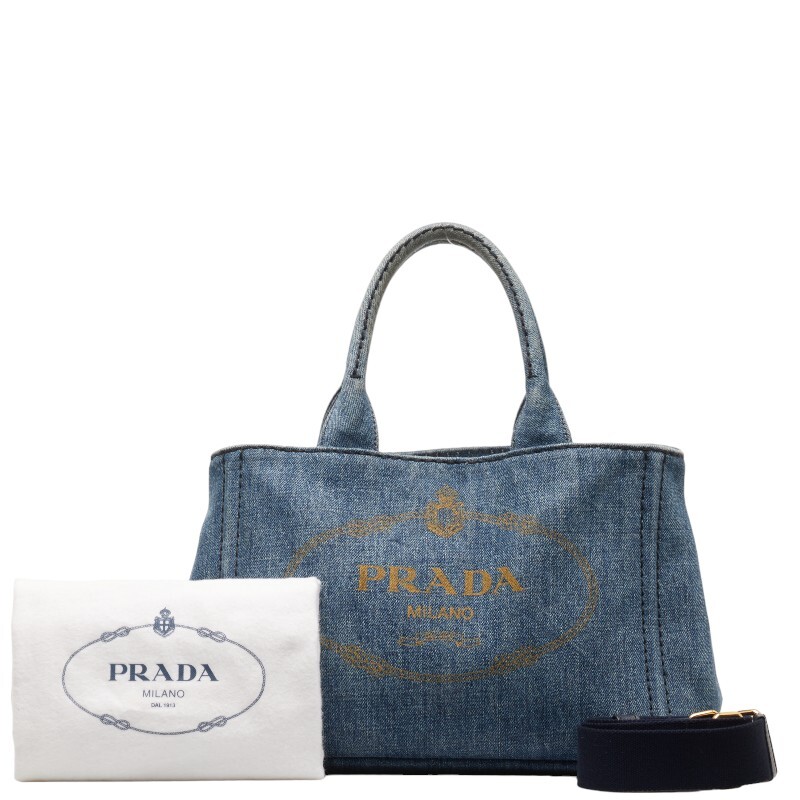 プラダ カナパ ミニ ハンドバッグ ショルダーバッグ 2WAY 1BG439 インディゴブルー デニム レディース PRADA 【中古】_画像1