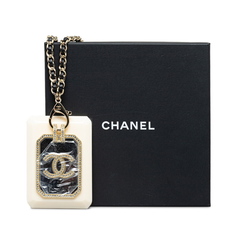  Chanel здесь Mark стразы карта цепь колье Gold белый металлизированный пластик женский CHANEL [ б/у ]