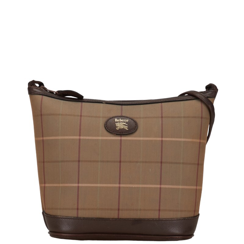 バーバリー チェック シャドーホース 斜め掛け ショルダーバッグ ベージュ ブラウン キャンバス レザー レディース BURBERRY 【中古】