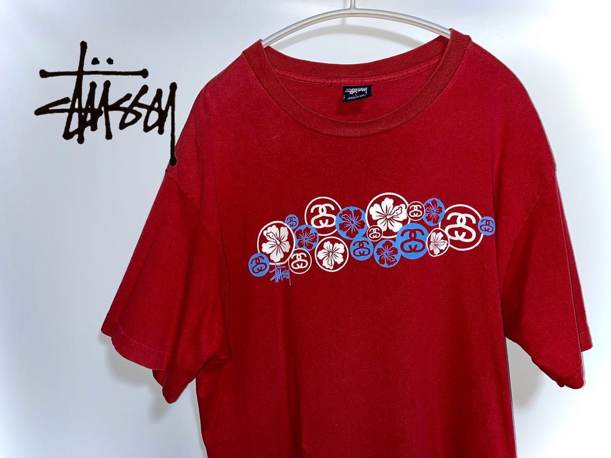 stussy Tシャツ old stussy ハイビスカス　紺タグ　シングル　usa製