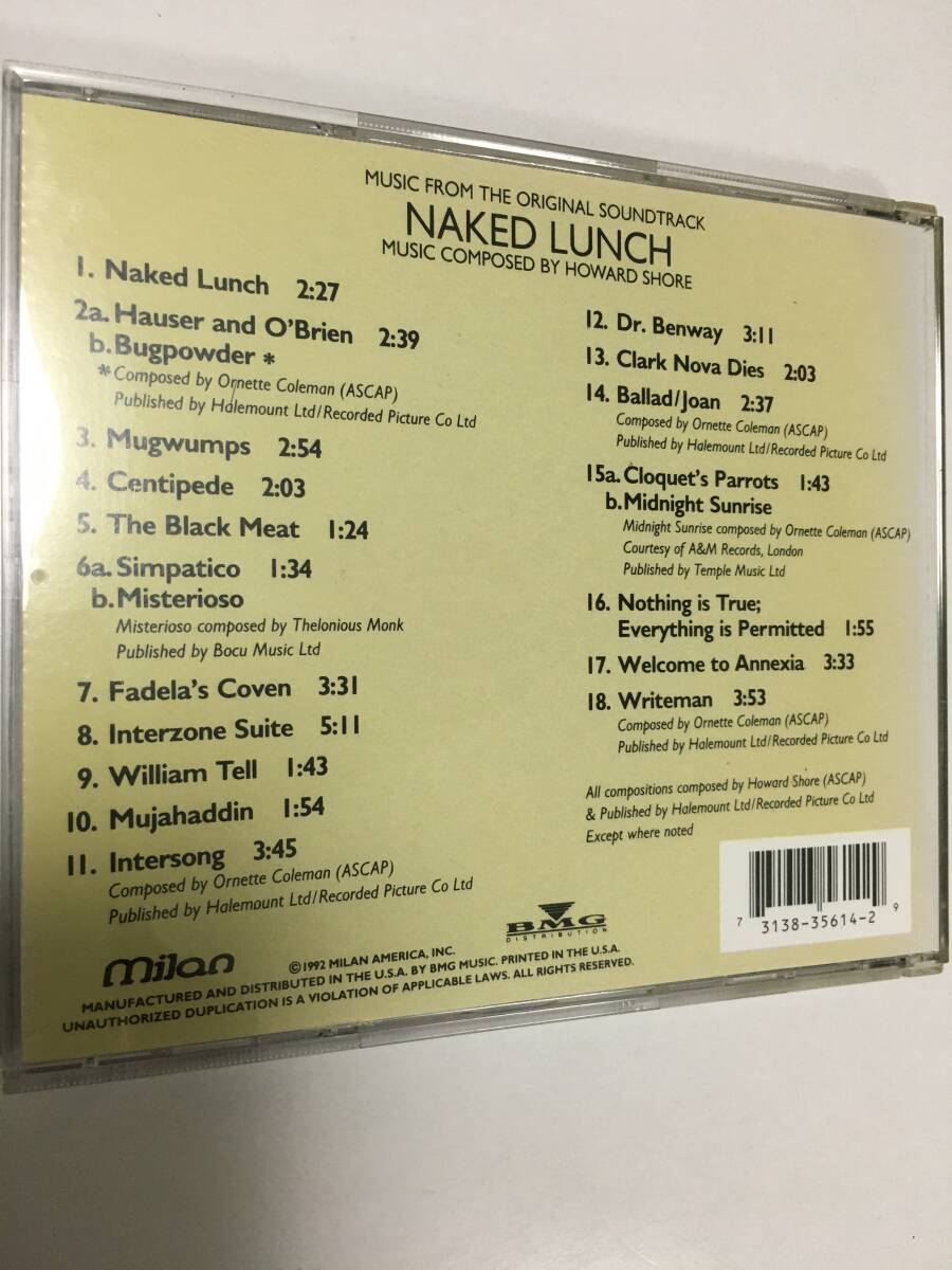 美品 Soundtrack サウンドトラック Naked Lunch 裸のランチ William S Burroughs ウィリアム バロウズ　/ Ornette Coleman / Howard Shore _画像2