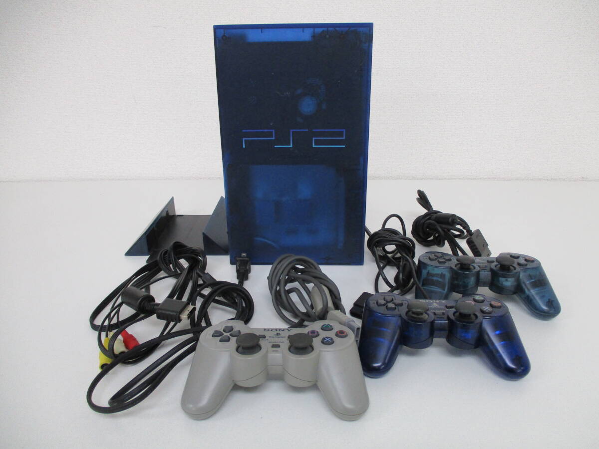 中古 ゲーム機 SONY ソニー PlayStation2 本体 SCPH-37000 オーシャンブルー PS2 ＋ コントローラー ３点セット 現状品 ※動作未確認 ／P_画像1