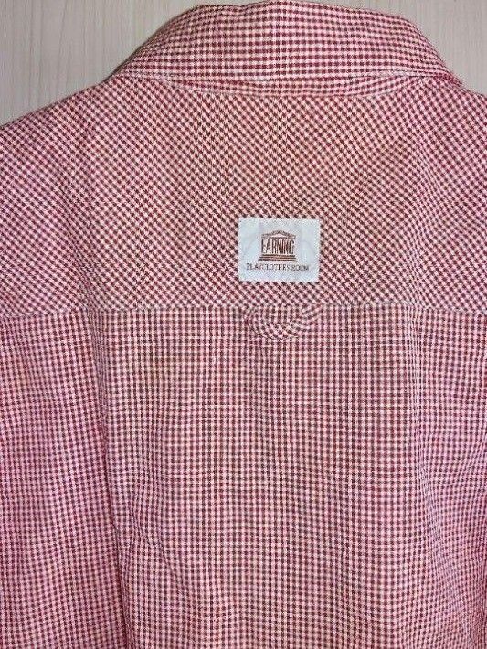 メンズ プルオーバー サッカー地 半袖 シャツ XL ピンク・ホワイト ドット柄