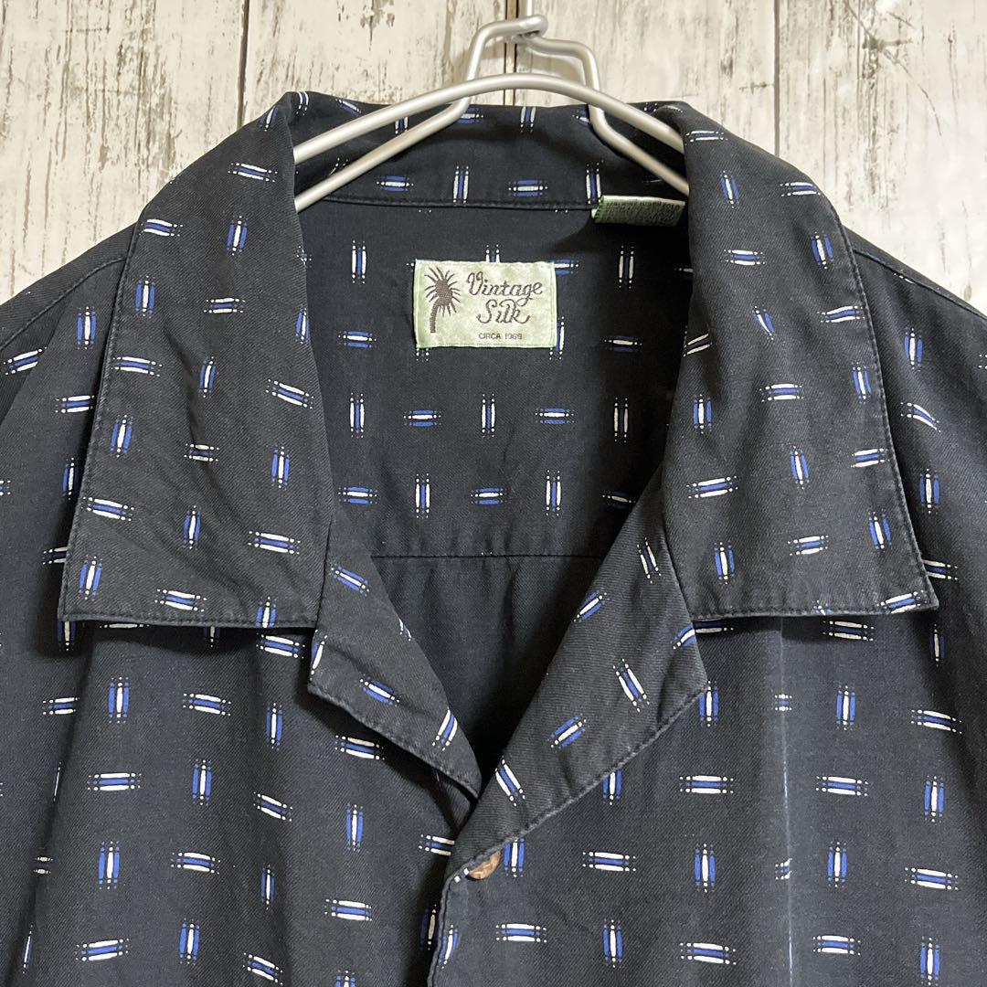 Vintage Silk 半袖シルクシャツ 開襟 オープンカラー 黒 ブラック 2XL US古着 アメカジ ビッグサイズ HTK3885の画像4