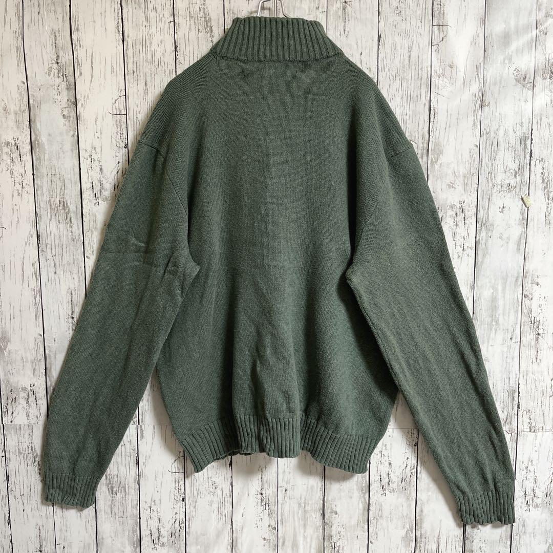 90's Ralph Lauren ラルフローレン ハーフジップ コットンニット 2XL 緑系 ワンポイント 刺繍ロゴ 90年代ヴィンテージ HTK3883