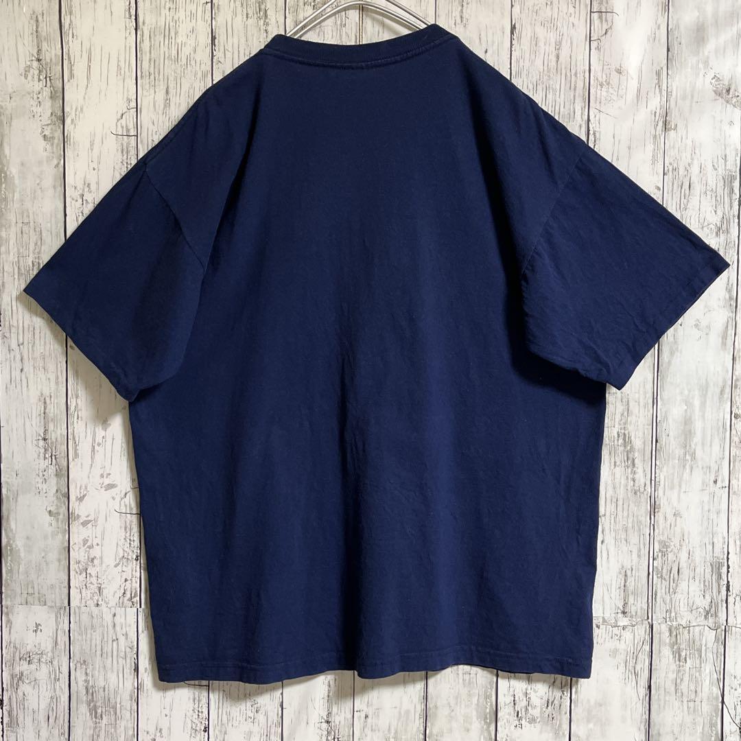 90's MLB メジャーリーグ インディアンズ ビンテージTシャツ XL 紺 ネイビー 刺繍 90年代ヴィンテージ シングルステッチ HTK3936