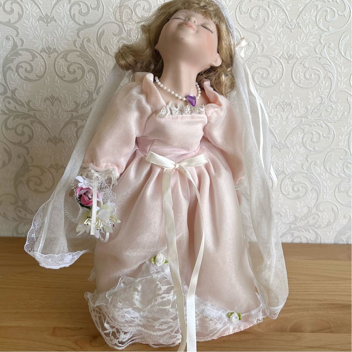 アンティークドール　ブライダルカップル人形(pink) ヨーロピアン人形
