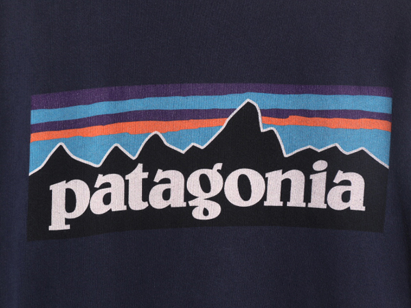 USA製 パタゴニア 両面 プリント 半袖 Tシャツ メンズ L / 古着 Patagonia アウトドア P-6 バックプリント ボックスロゴ クルーネック 紺_画像3