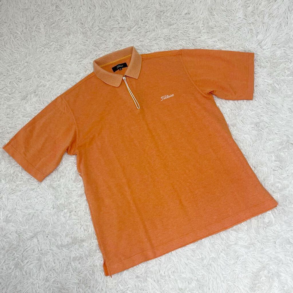 タイトリスト Titleist 半袖 ポロシャツ ハーフジップ LL オレンジ ゴルフ シャツ の画像1