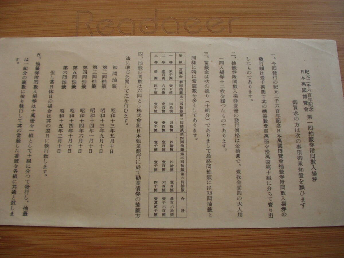  printed matter . origin two thousand six 100 year memory Japan world fair . selection ticket attaching number of times admission ticket for adult one times admission ticket 10 two sheets . war front unused 