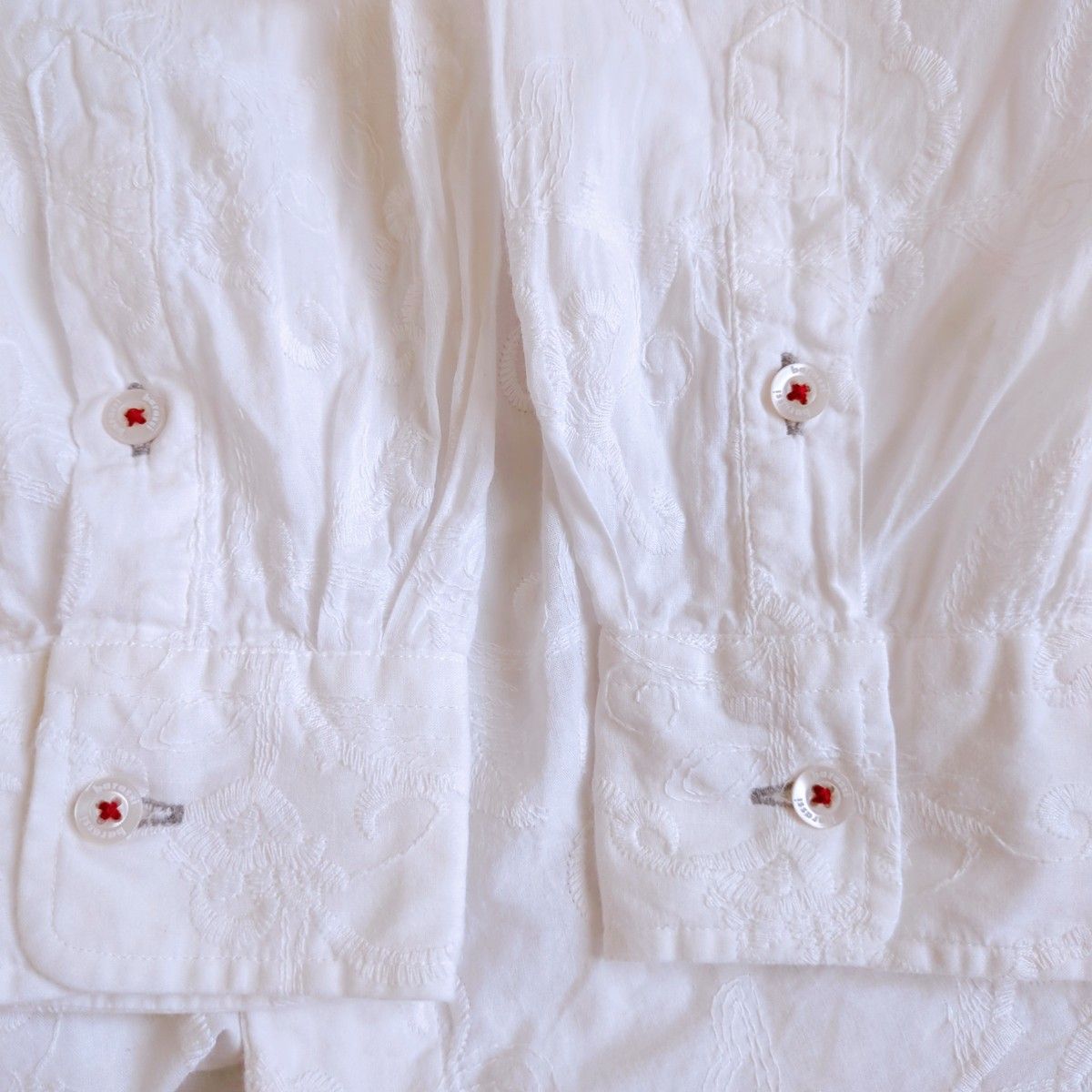 barassi メンズ シャツ トップス 刺繍 ホワイト 総柄 サイズ48 ボタンダウン 長袖シャツ