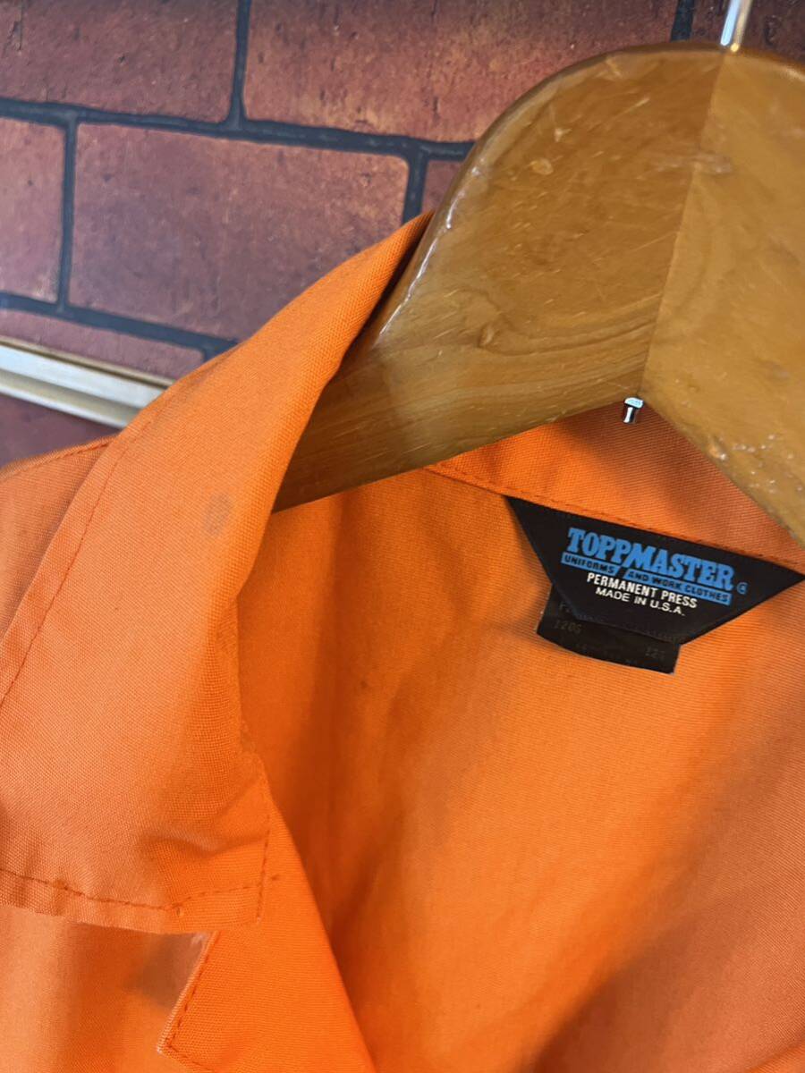 オールインワン ツナギ つなぎ エンジニア メカニック オレンジ系　半袖　重ね着　アメリカ製　ビンテージ　XLくらい ビックサイズ　_画像7