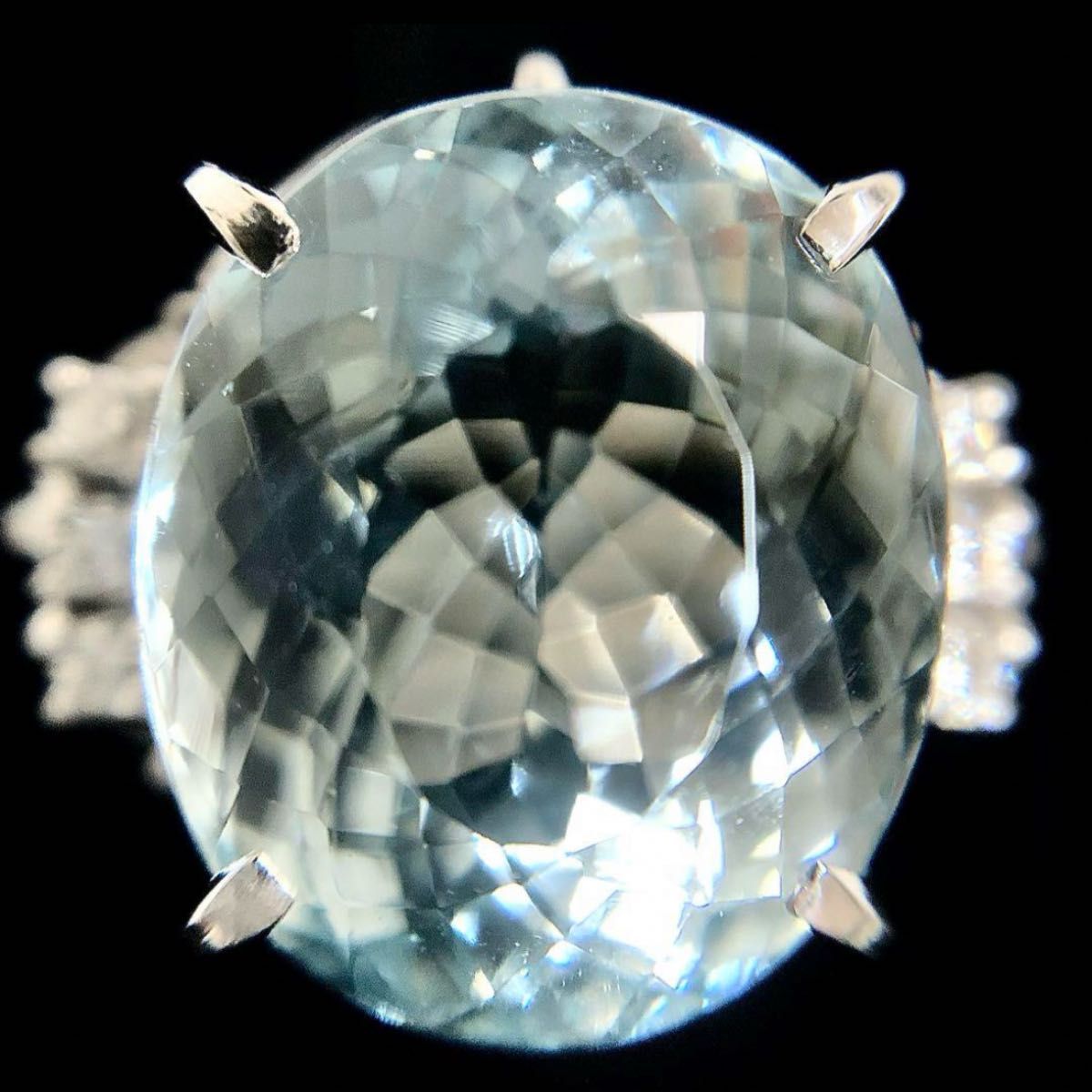 大粒 アクアマリン 7.63ct ダイヤモンド Pt900 ダイヤ リング 指輪
