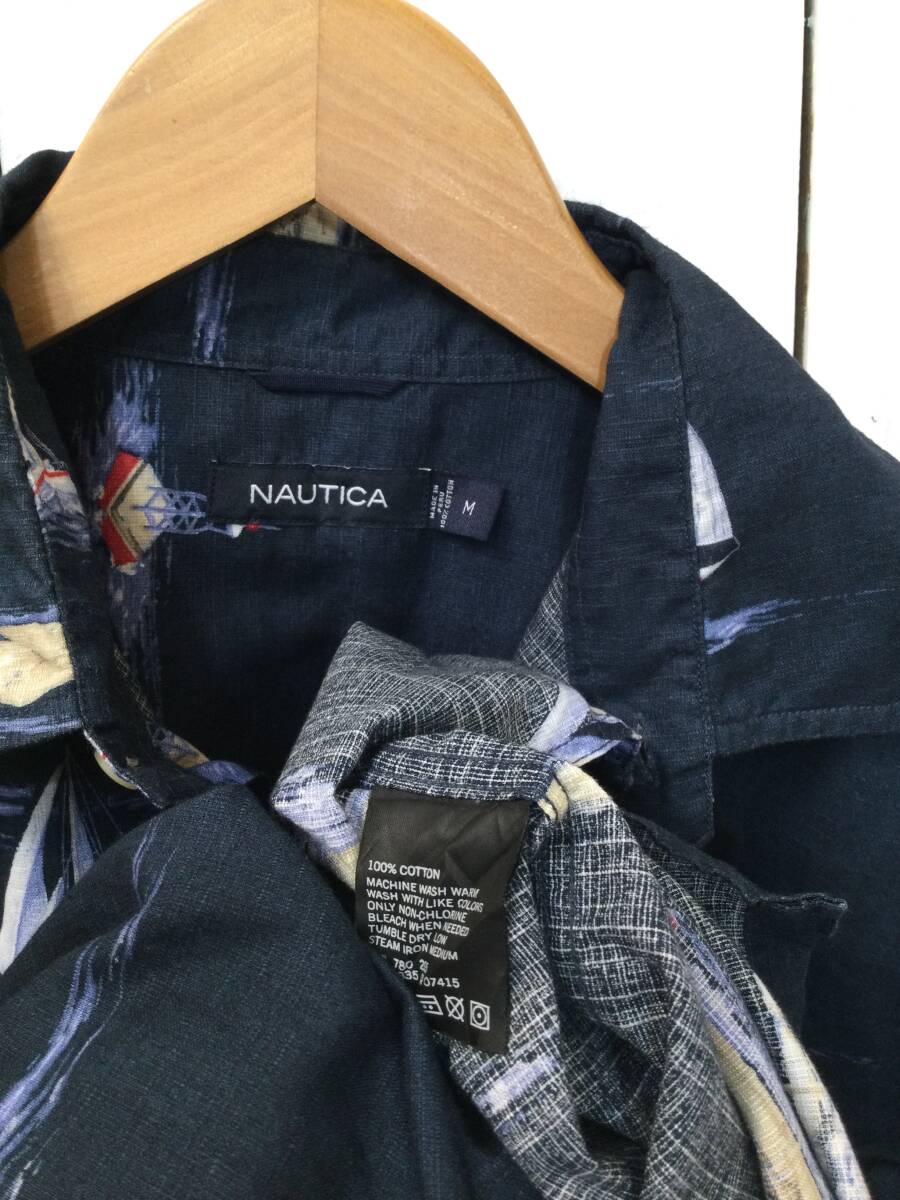 NAUTICA ノーティカ アロハシャツ ハワイアン ヨット柄 コットン半袖シャツ メンズM 大きめ 良品綺麗_画像10