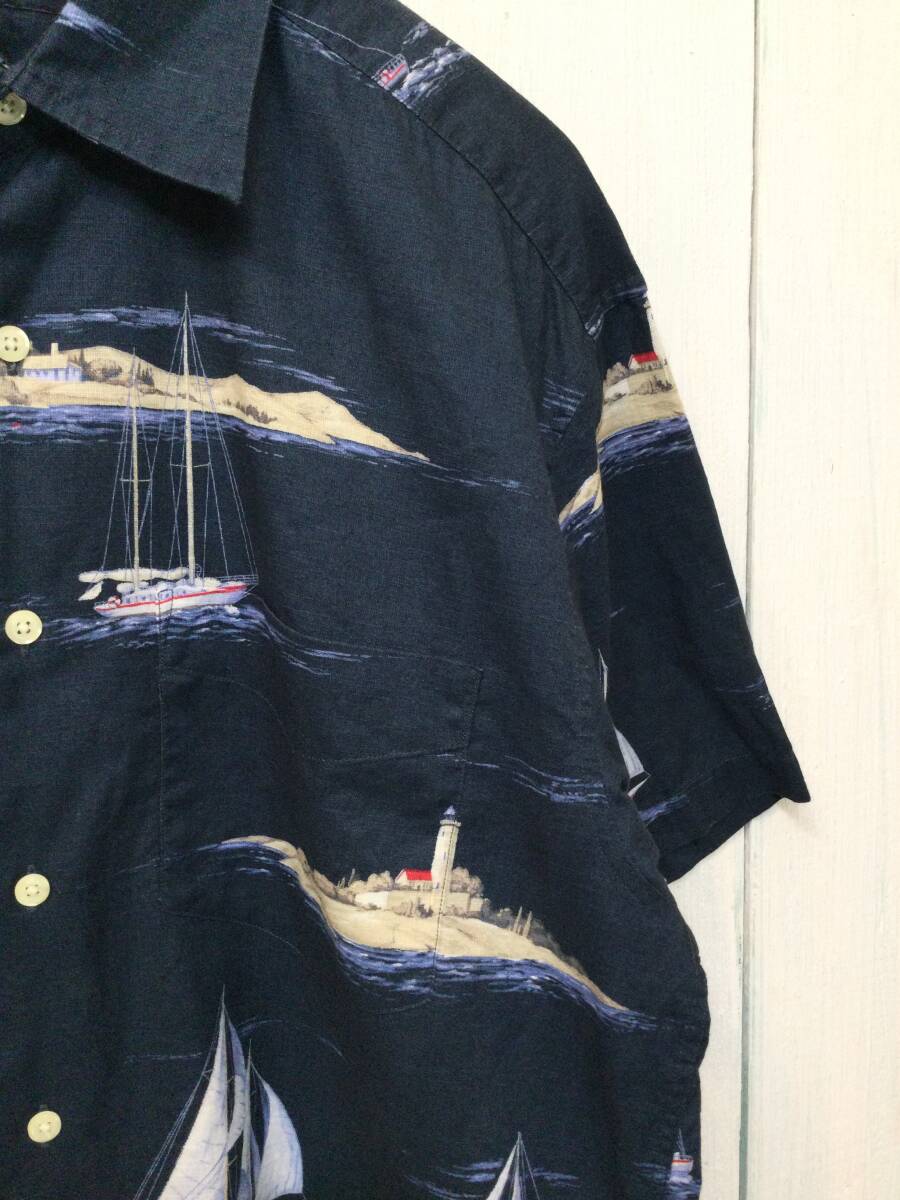 NAUTICA ノーティカ アロハシャツ ハワイアン ヨット柄 コットン半袖シャツ メンズM 大きめ 良品綺麗_画像4