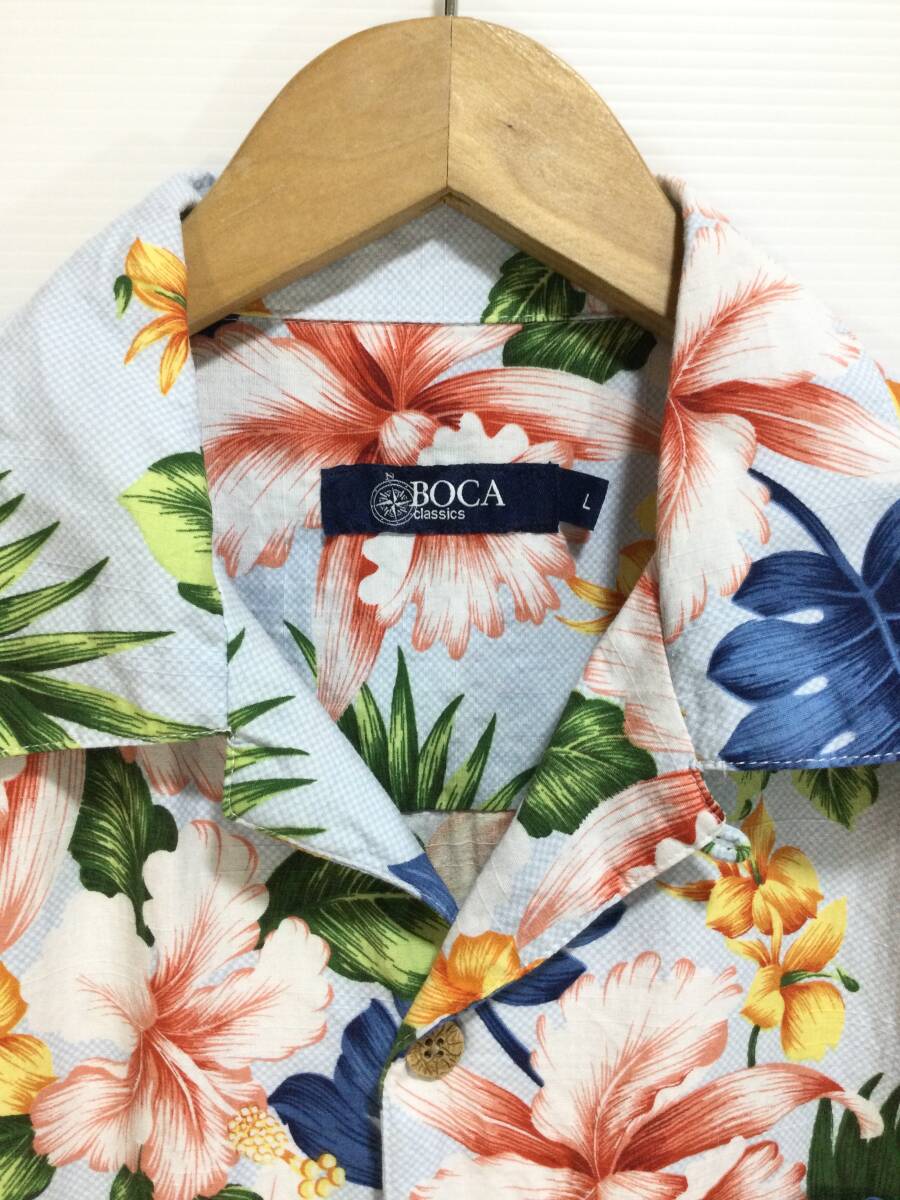 BOCA CLASSICS アロハシャツ ハワイアン コットン×レーヨン 半袖開襟シャツ メンズL 良品綺麗 _画像3