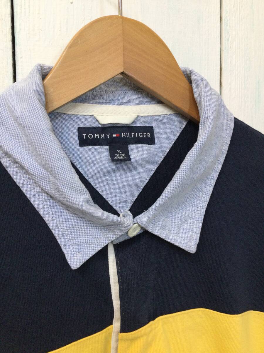 TOMMY HILFIGER トミーヒルフィガー ラガーシャツ ポロシャツ 胸ロゴ メンズXL 大きめ 良品綺麗 _画像3