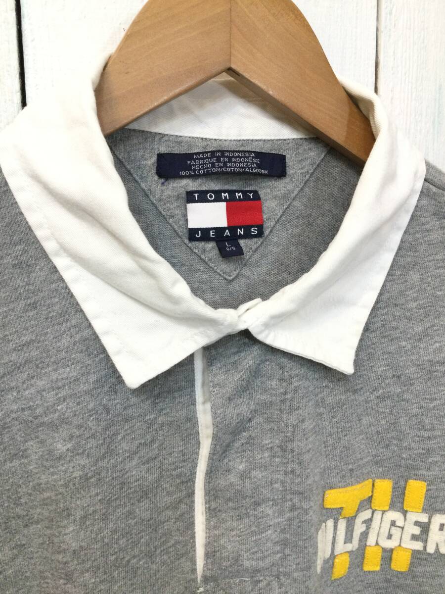 TOMMY JEANS トミーヒルフィガー ラガーシャツ コットン半袖ポロシャツ ポロシャツ メンズL 良品綺麗 _画像3