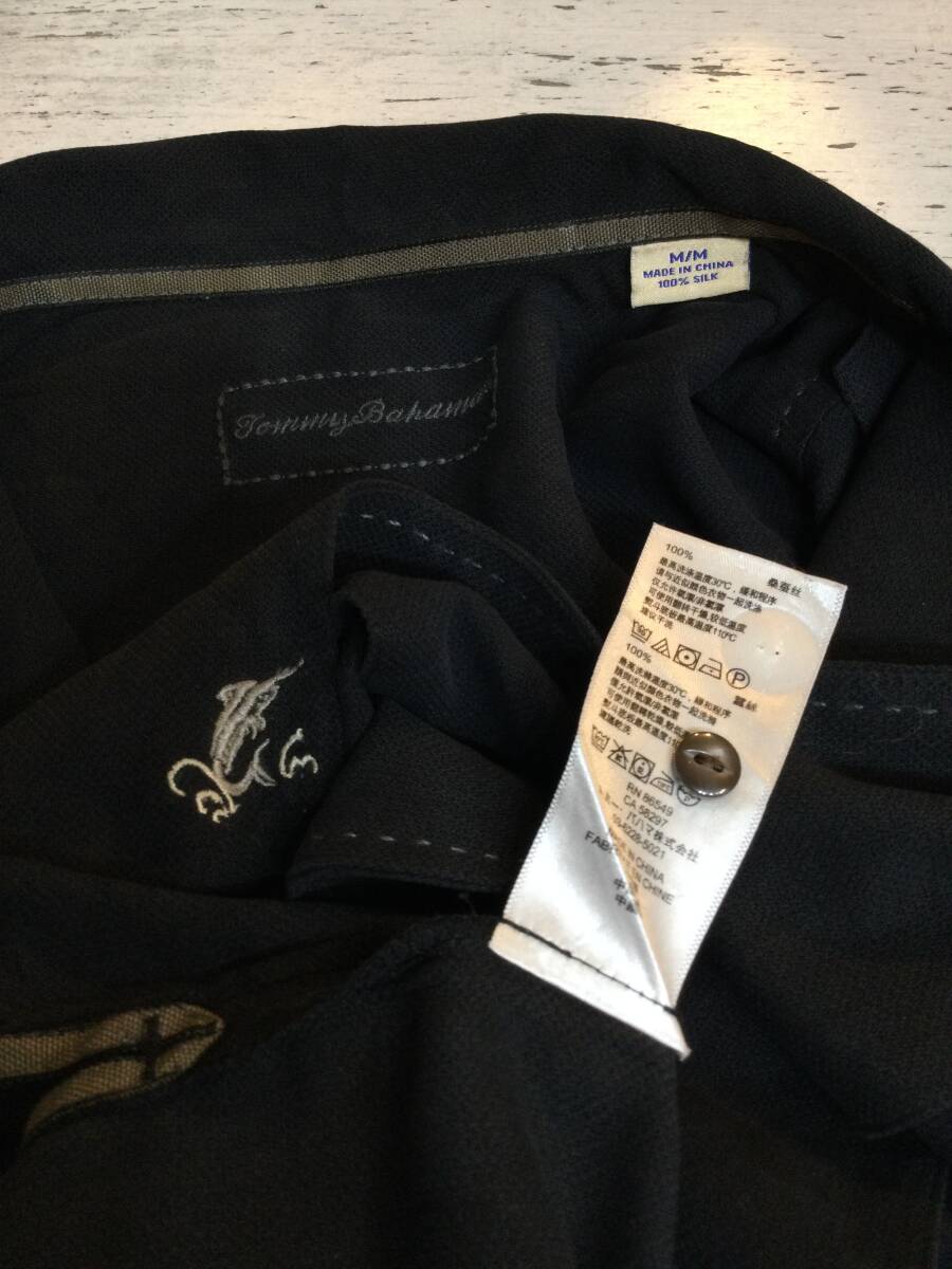 TOMMY BAHAMA トミーバハマ シルクシャツ アロハシャツ ハワイアン 単色シルク 半袖開襟シャツ メンズM 黒 良品 _画像10