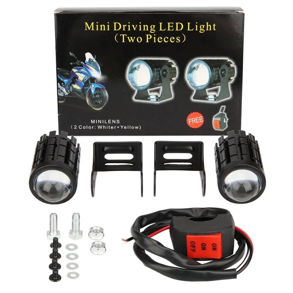 オートバイク フォグランプ LED 12V ホワイト 常時点灯 補助灯 車外灯 前照灯 2個セット 高輝度 防水 耐衝撃 機械照明 スクーターの画像1