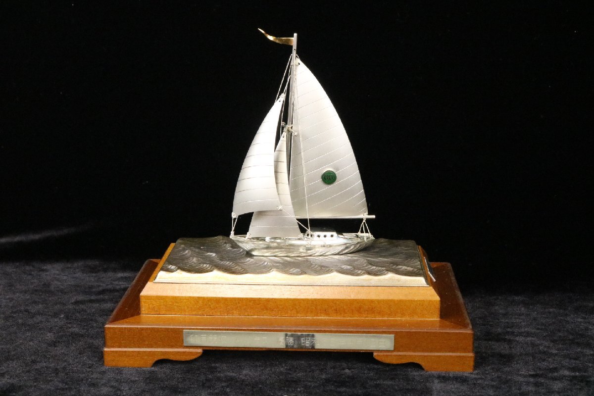 武比古 TAKEHIKO SILVER PLATED 帆船 ヨット置物 ガラスケース付き 銀仕上げ 【彩irodori】1の画像2