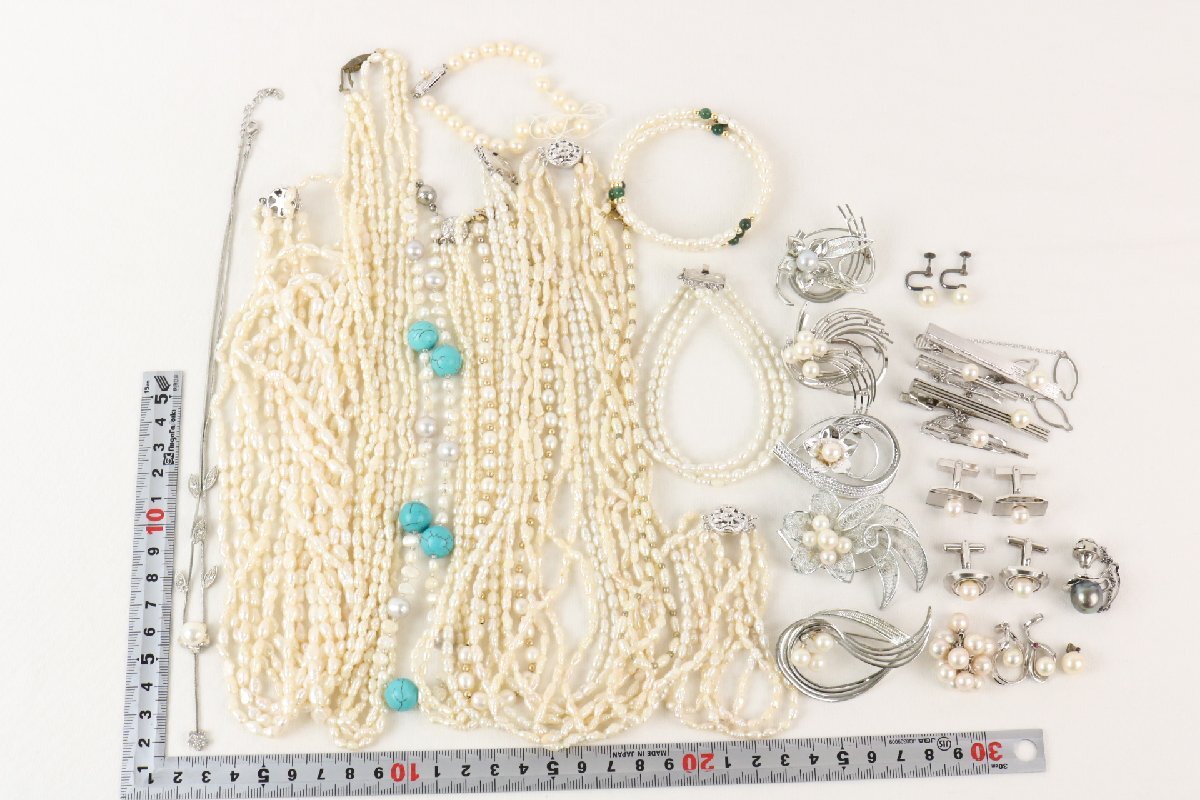 book@ pearl pearl accessory together large amount approximately 415g necklace brooch tiepin silver original silver etc. SV SILVER fresh water Akoya [.irodori]