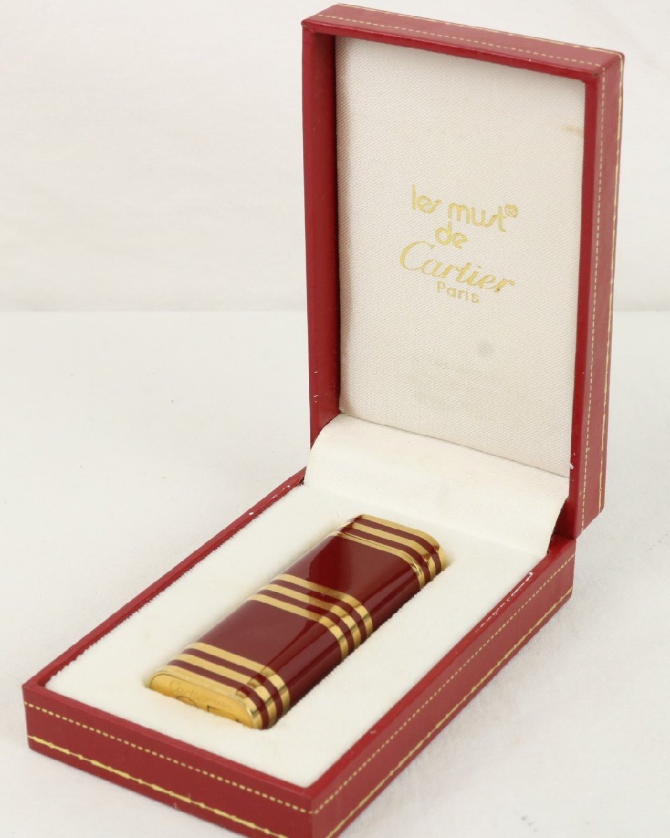 Cartier カルティエ ガスライター マストライン オーバル型 ボルドー × ゴールド 喫煙具 ケース付き 【彩irodori】_画像1