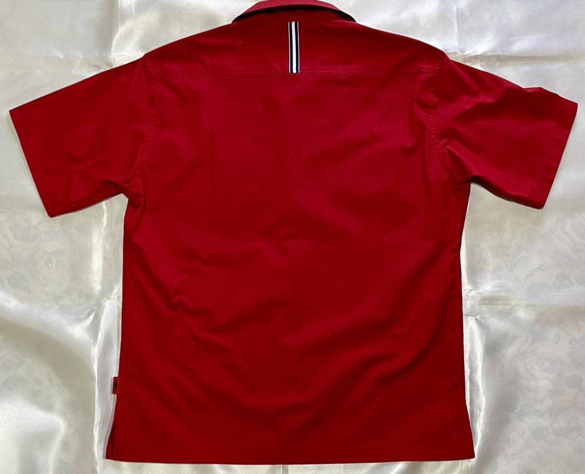WSD・コットンボーリングシャツ・赤・オシャレなストライプ・メンズLサイズ・日本被服工業組合連合会 半袖 ボウリングシャツの画像3