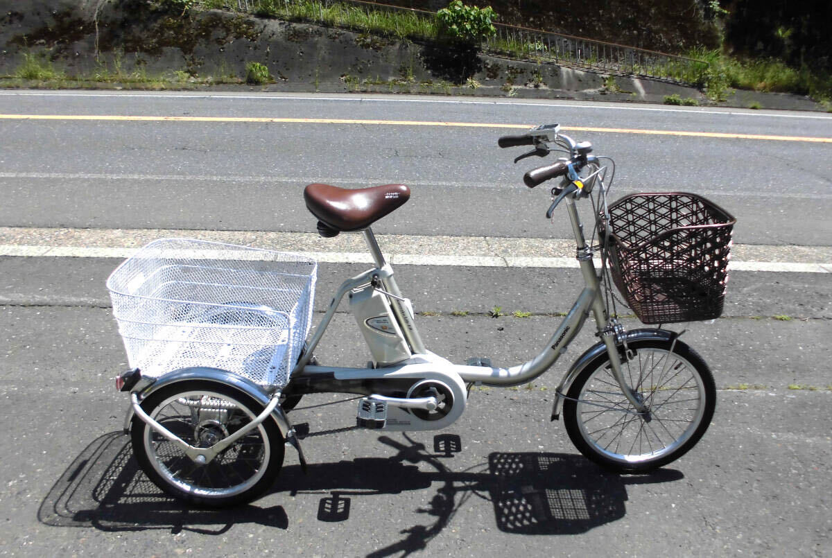 1 иен ~panasonic электрический три колесо велосипед 24V 10Ah длина вдавлено .3 лампочка-индикатор SHIMANO внутри 3 скорость 18-16 дюймовый золотой цвет рабочее состояние подтверждено 5421