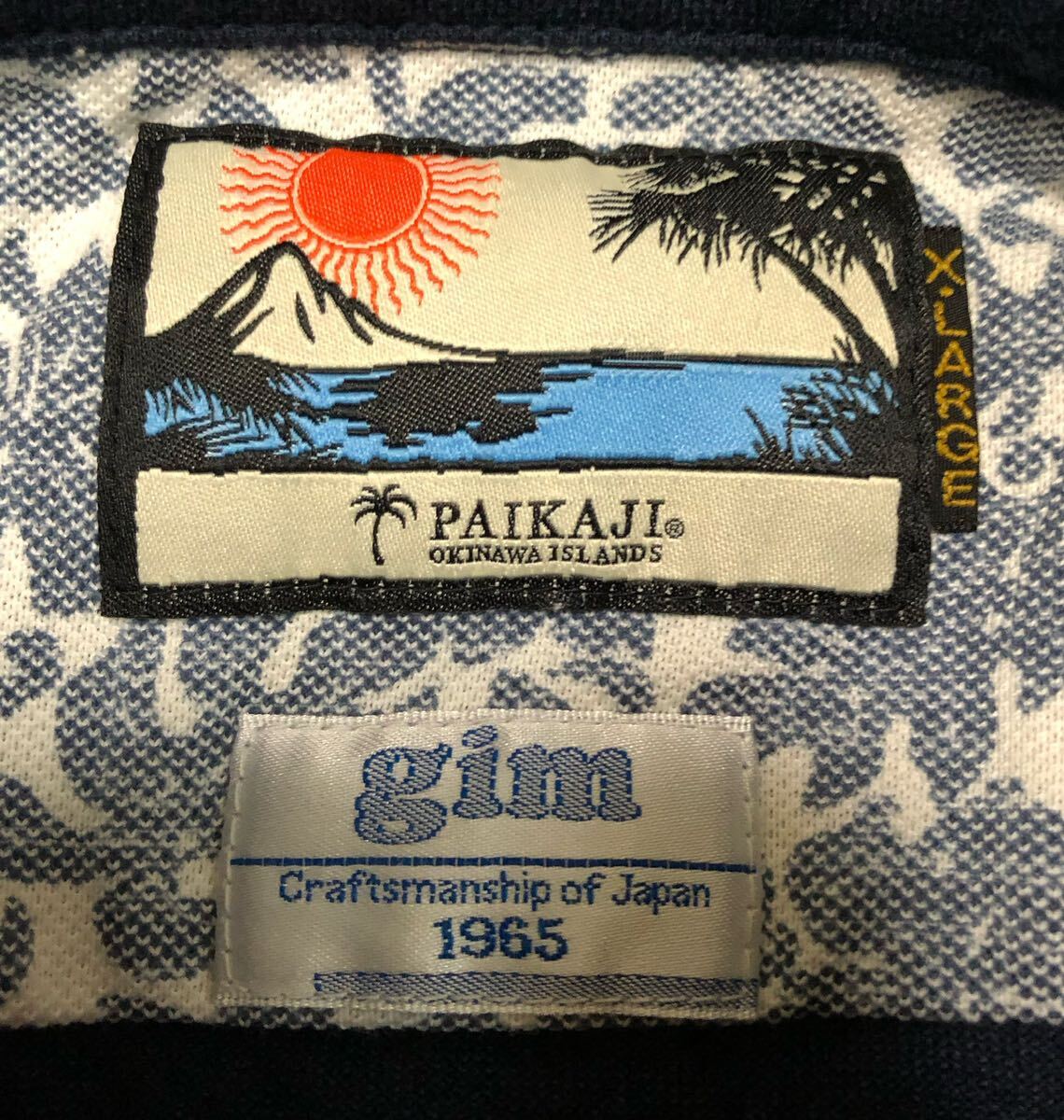 1070◆gim×PAIKAJI OKINAWA ISLANDS ジム×パイカジ◆沖縄 パームツリー刺繍 ボタンダウン 半袖 ポロシャツ ネイビー XLの画像6