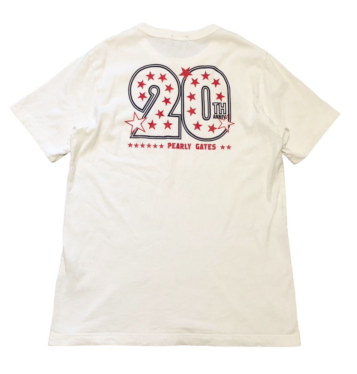 1046◆PEARLY GATES パーリーゲイツ◆20周年記念 ビッグロゴ 20ナンバリングプリント ゴルフ 半袖 Tシャツ ホワイト 5の画像3