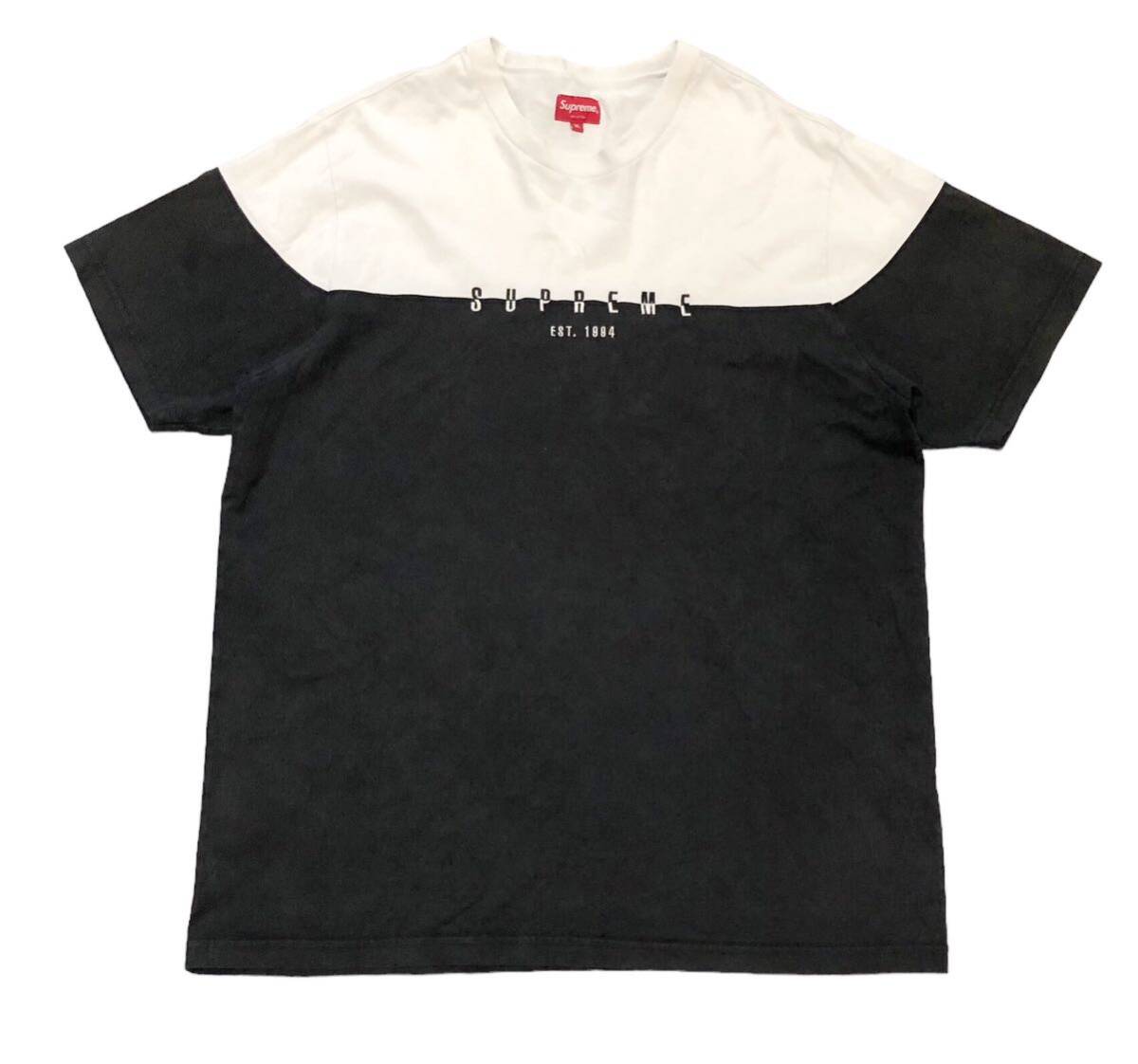 999◆Supreme シュプリーム◆18FW Split Logo ロゴ刺繍 バイカラー コットン 半袖 Tシャツ ホワイト×ブラック XLの画像2