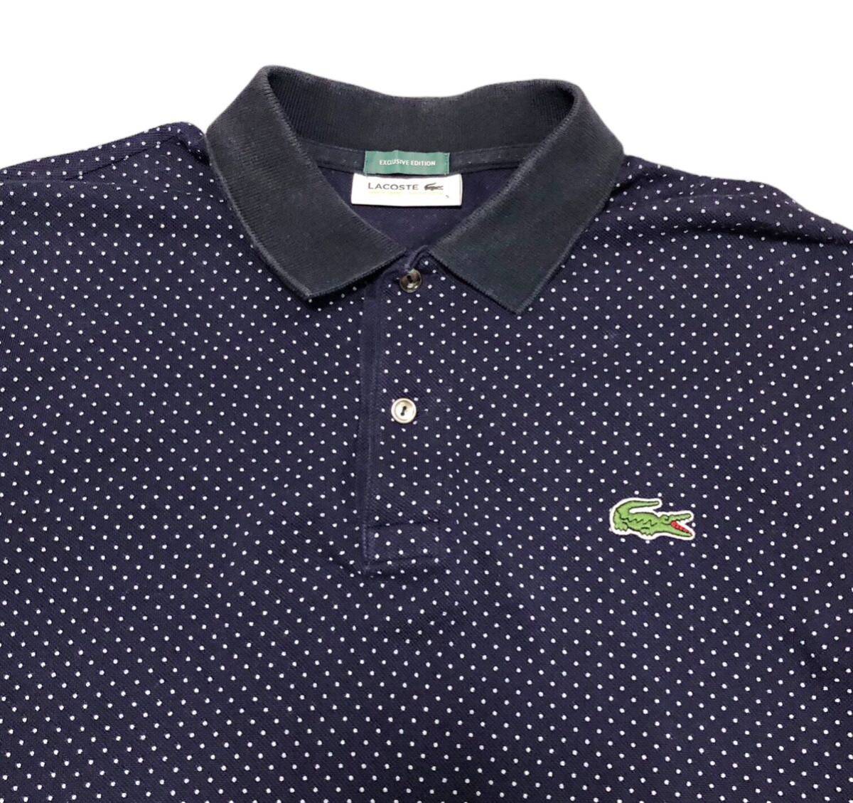 1072◆LACOSTE ラコステ◆EXCLUSIVE EDITION ワニワッペン ドット柄 コットン 半袖 ポロシャツ ネイビー×ホワイト 5の画像4