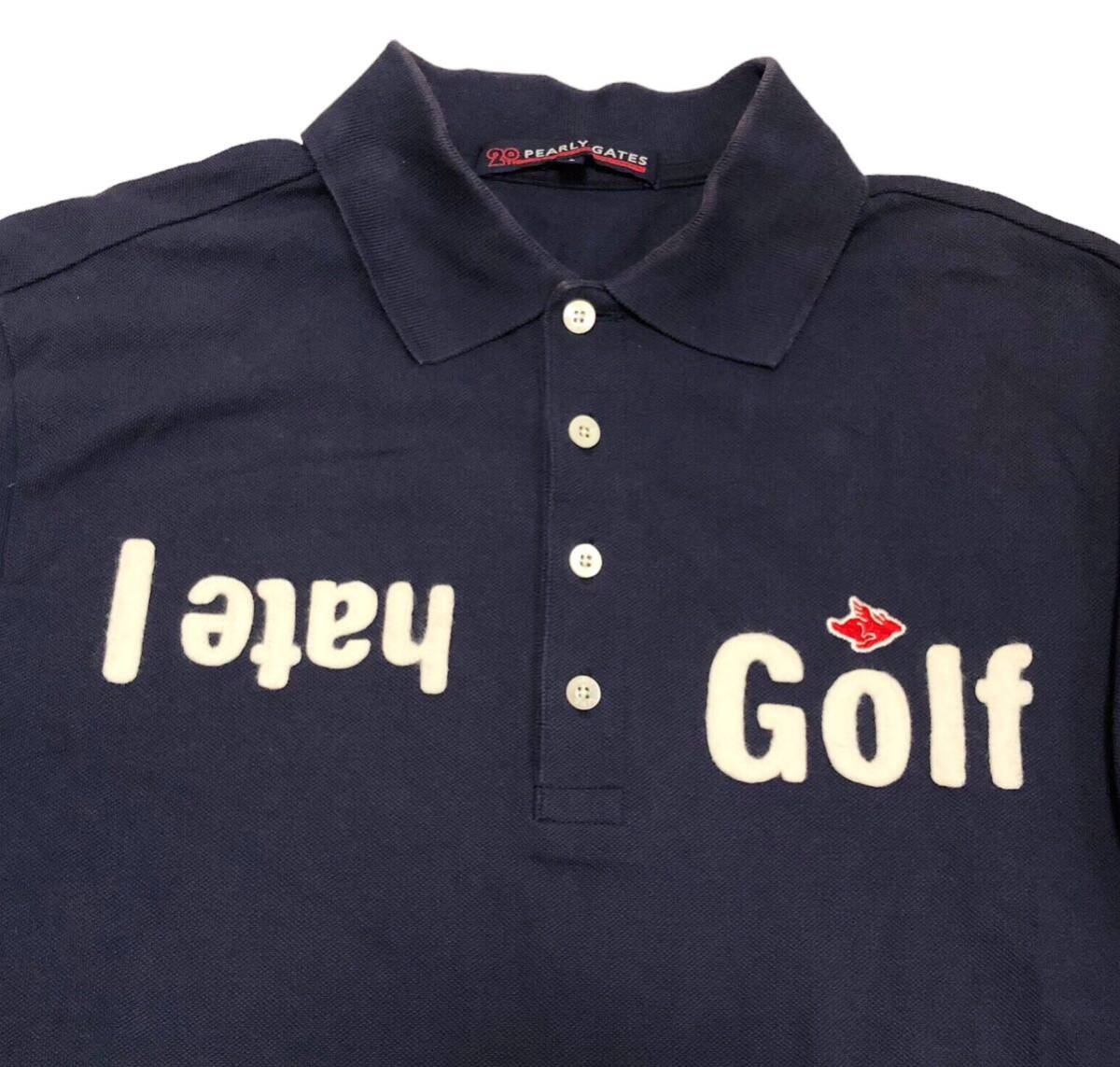 1161◆PEARLY GATES パーリーゲイツ◆20周年記念 ビッグロゴ 1989ナンバリングプリント I hate Golf ゴルフ 半袖 ポロシャツ ネイビー 6_画像4