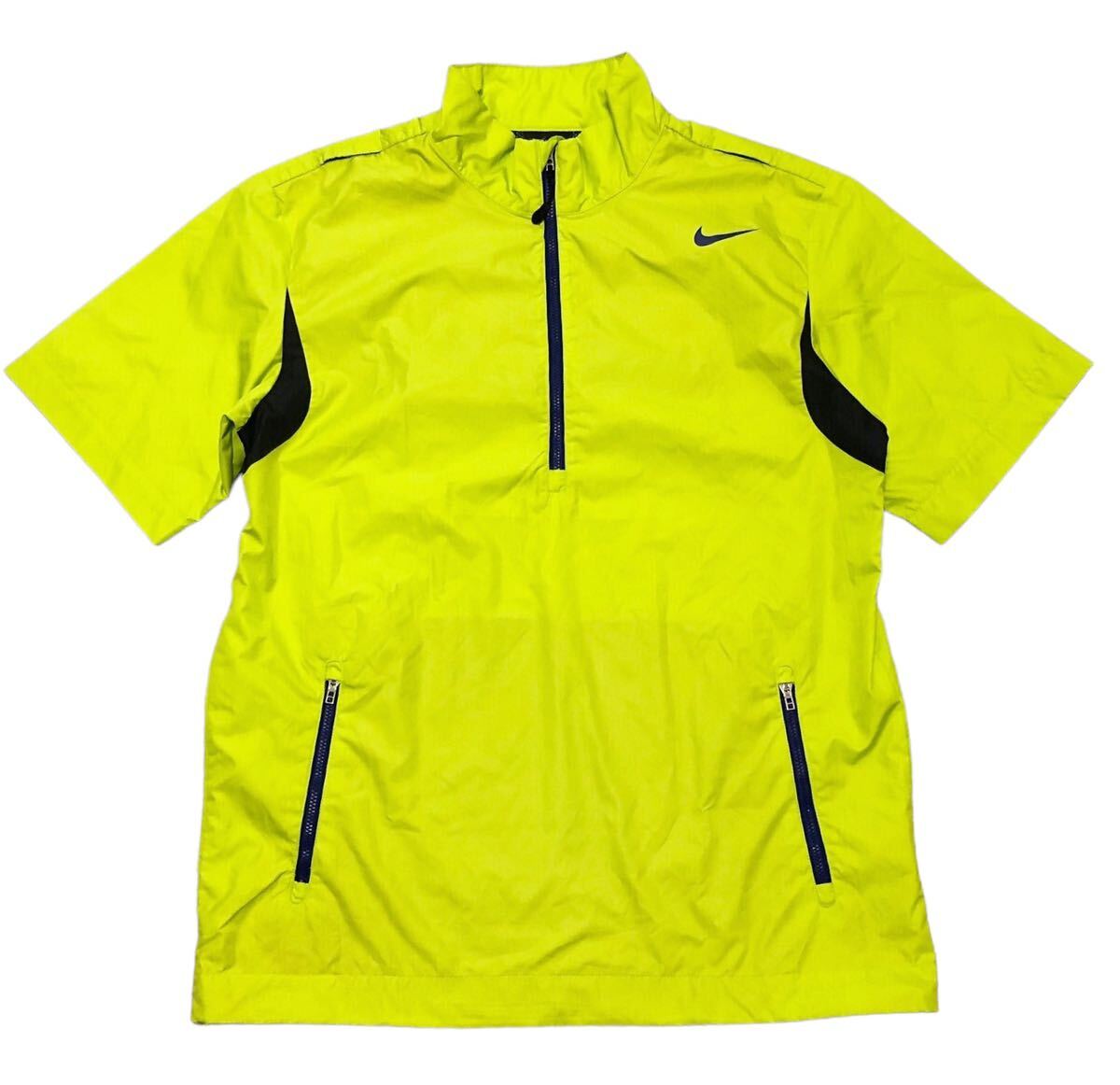 1244*NIKE GOLF Nike Golf *sushu принт половина Zip Golf короткий рукав тянуть over жакет непромокаемая одежда lime зеленый M