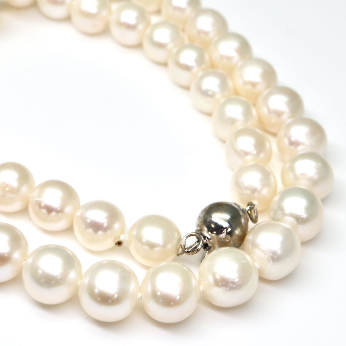 ◆本真珠ネックレス/ 34 ◆M 約39.1g 約43.0cm 7.5-8.5mm珠 pearlパールjewelry necklaceジュエリーDC3/DF6_画像4
