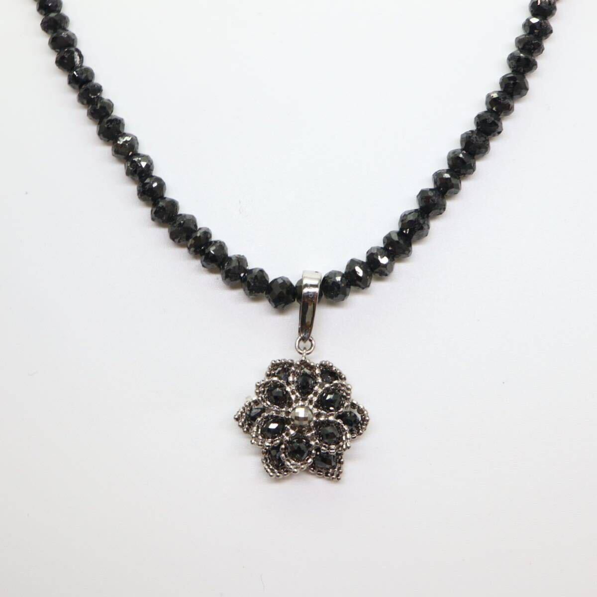 50ct up!!高品質!!◆K18 天然ブラックダイヤモンドネックレス◆M 約14.0g 約43.0cm black diamond necklace EB5/EE0_画像4